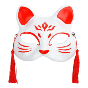 Japanische Katzenmaske Weiß-Rot