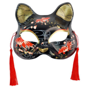 Japanische Katzenmaske Schwarz-Rot
